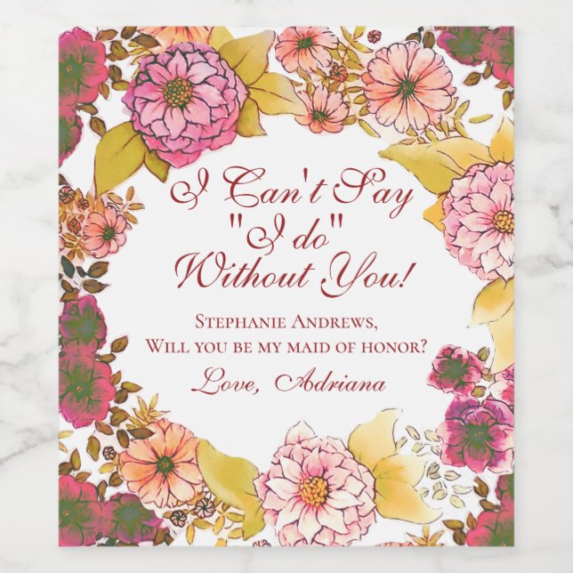 Elegant  Floral Will You Be My Maid of Honor Wine Label (Single Label)