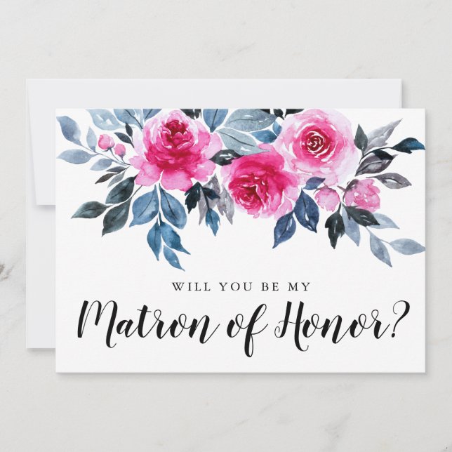 Elegant Floral Will You Be My Matron Of Honor Card (Front)