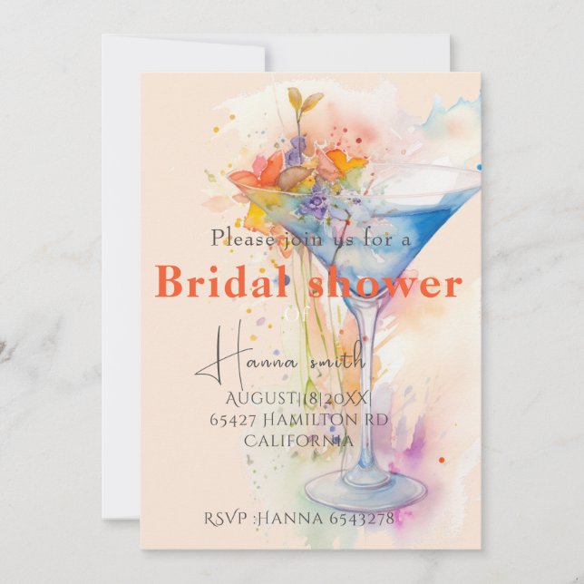 elegant floral wine glass Bridal shower  Invitation (Front)