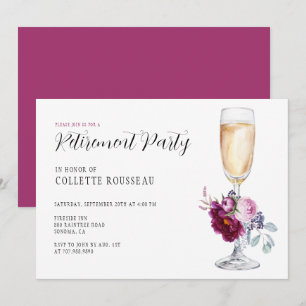 Elegant Floral Wine Glass Retirement Party Invitat Invitation