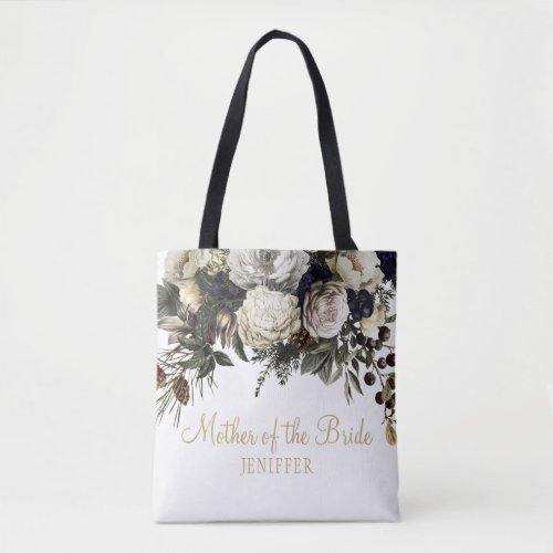 Elegant floral winter chic wedding bridesmaid tote bag