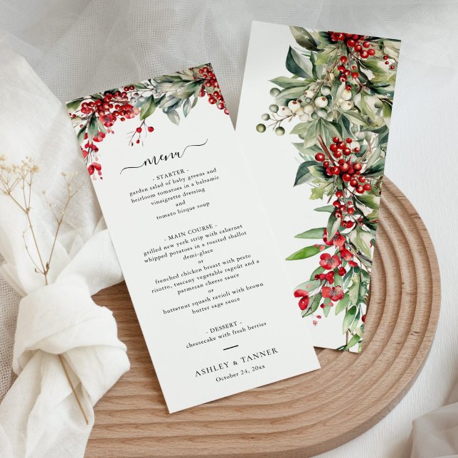 Elegant Floral Winter Christmas Wedding Menu (Creator Uploaded)