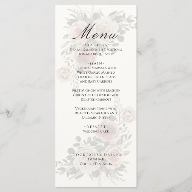 Elegant Floral Winter Fall Wedding Menu (Front)