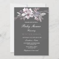 Elegant Floral Winter Gray Baby Shower Invite