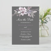 Elegant Floral Winter Gray Save The Date Card (Standing Front)
