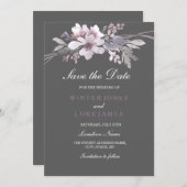 Elegant Floral Winter Gray Save The Date Card (Front/Back)
