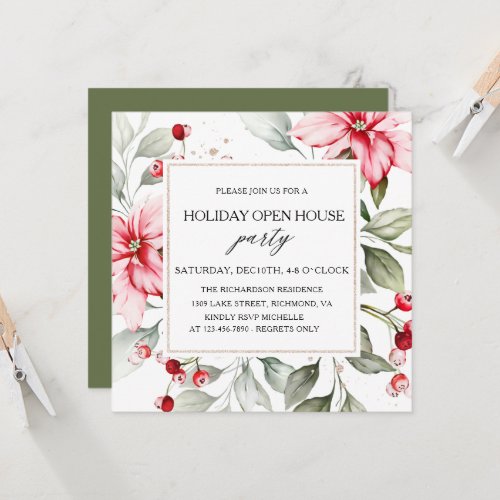 Elegant Floral Winter Holiday Open House square Invitation