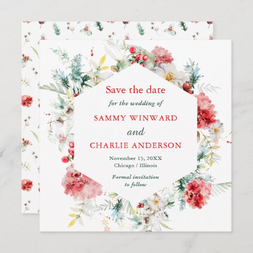 Elegant Floral Winter Wedding Save The Date Invitation