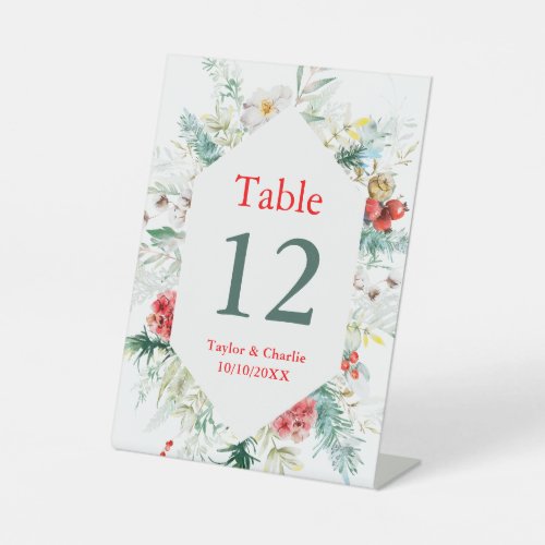 Elegant Floral Winter Wedding Table Number Pedestal Sign