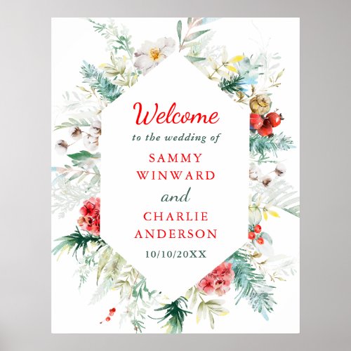 Elegant Floral Winter Wedding Welcome Sign