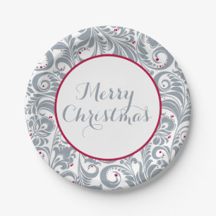Elegant Floral with Berries   Merry Christmas Paper Plates