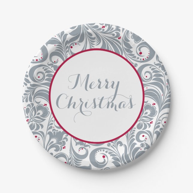 Elegant Floral with Berries | Merry Christmas Paper Plates (Front)