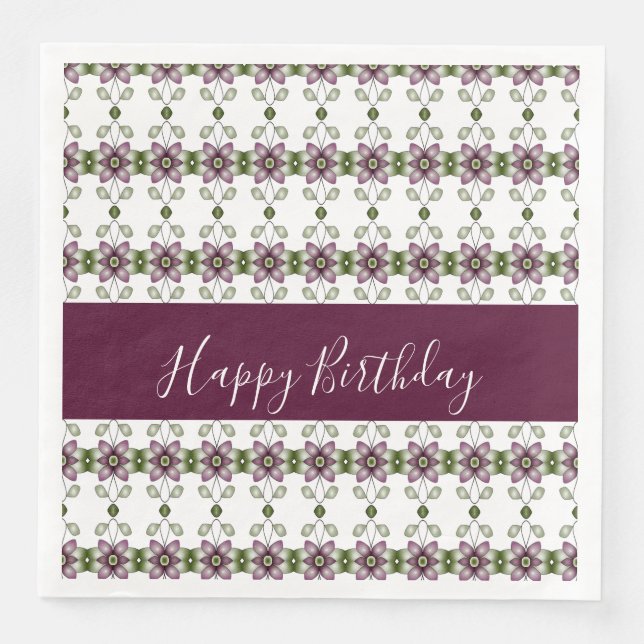 Elegant Floral With Burgundy Paper Dinner Napkins (Front)