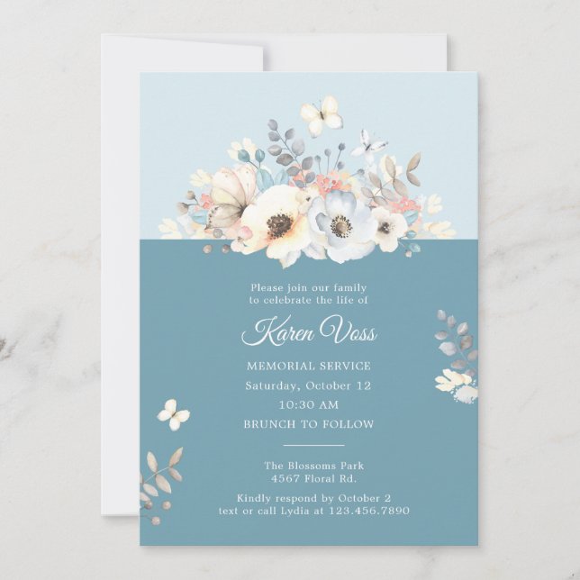 Elegant Floral with Butterflies Death Anniversary Invitation (Front)