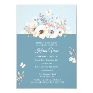 Elegant Floral with Butterflies Death Anniversary Invitation