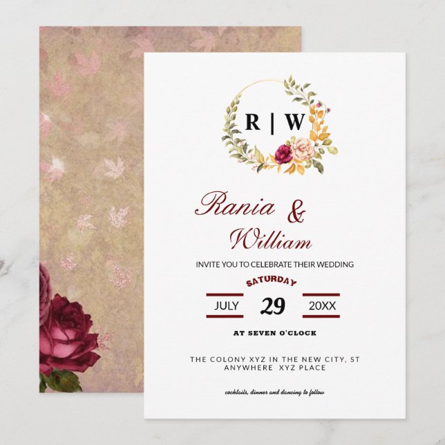 Elegant floral with Calligraphic text Invitation (Front/Back)