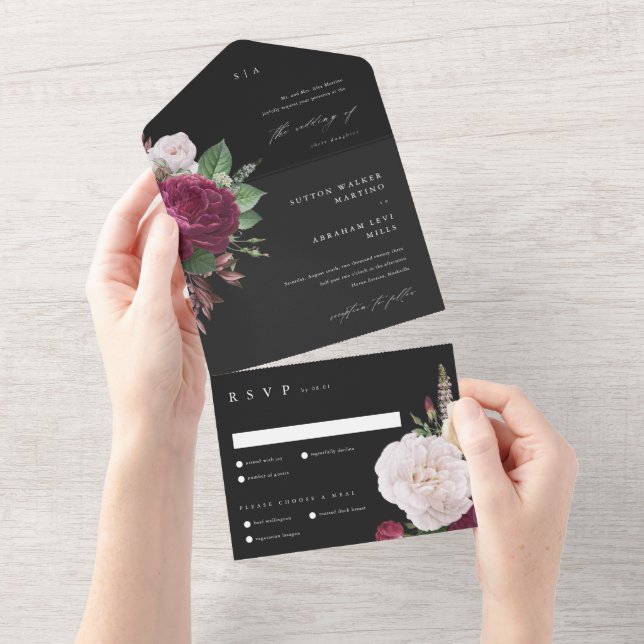Elegant Floral With Foliage Wedding All In One Invitation (Tearaway)