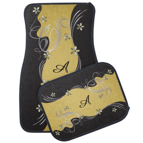 Elegant Floral with Gold Background  DIY Monogram Car Floor Mat