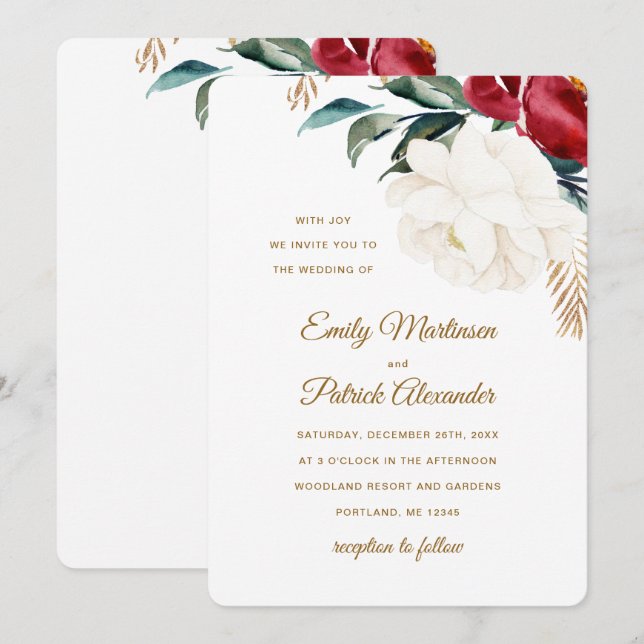 Elegant Floral with Greenery Christmas Wedding Invitation (Front/Back)