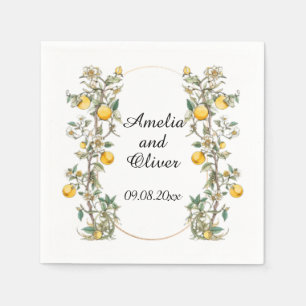 Elegant Floral with Lemons Wedding Napkins