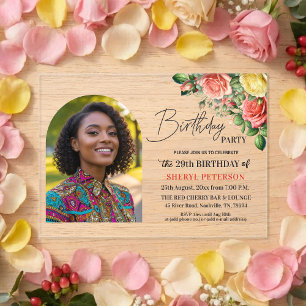 Elegant Floral with Photo 29th Birthday Party Acrylic Invitations