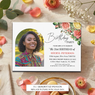 Elegant Floral with Photo 31st Birthday Party  Invitation