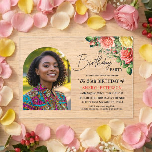Elegant Floral with Photo 36th Birthday Party Acrylic Invitations