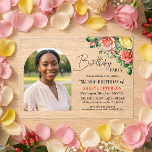 Elegant Floral with Photo 38th Birthday Party  Acrylic Invitations