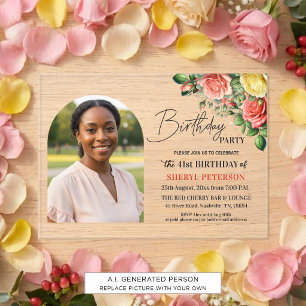 Elegant Floral with Photo 41st Birthday Party Acrylic Invitations