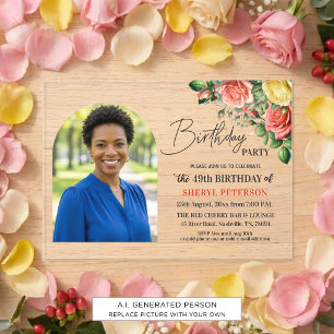 Elegant Floral with Photo 49th Birthday Party Acrylic Invitations
