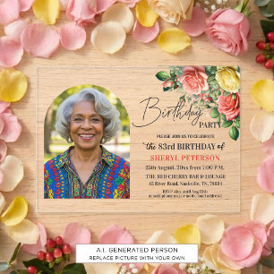 Elegant Floral with Photo 83rd Birthday Party Acrylic Invitations