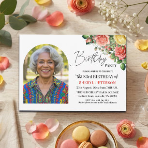 Elegant Floral with Photo 83rd Birthday Party Invitation