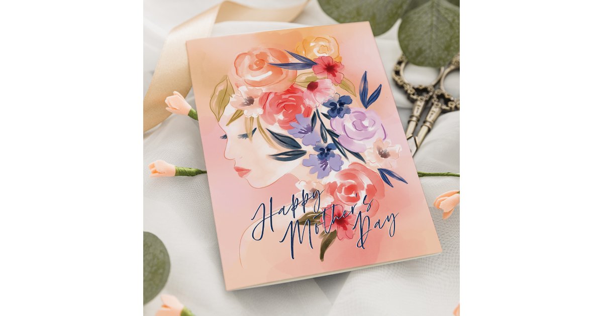 Elegant Floral Woman Watercolor Happy Mother's Day Card | Zazzle