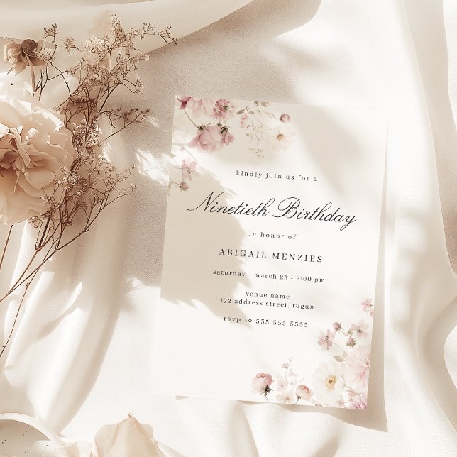 Elegant Floral Womans 90th Birthday Party Invitation (Creator Uploaded)