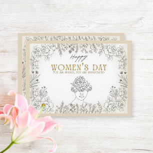 Elegant Floral Women's Day History Thank You Note  Card