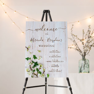 Elegant Floral Wood Wedding Welcome Sign