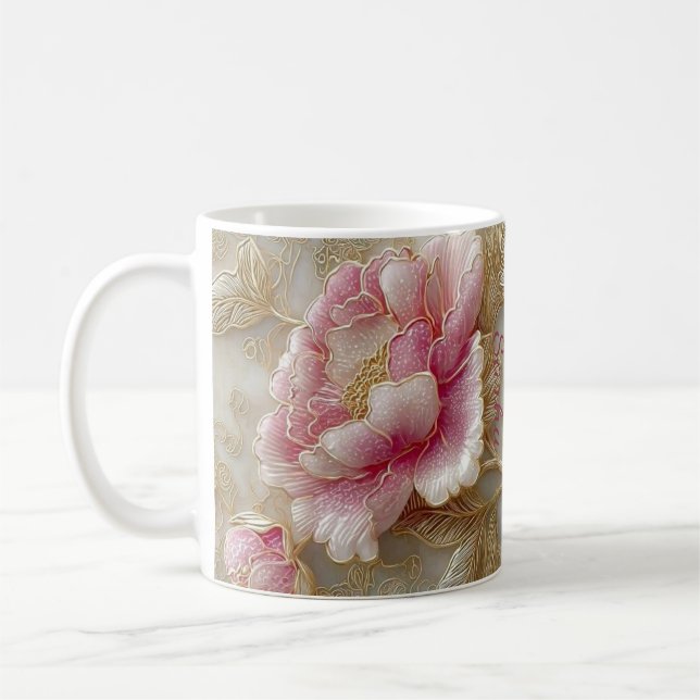 Elegant Floral Wooden Tray & Matching Mug Set (Left)