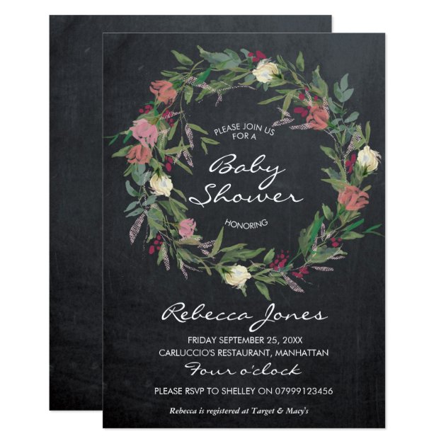 Elegant Floral Wreath Baby Shower Invitation
