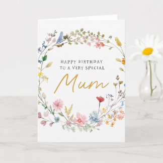 Elegant Floral Wreath Birthday Card for Mum