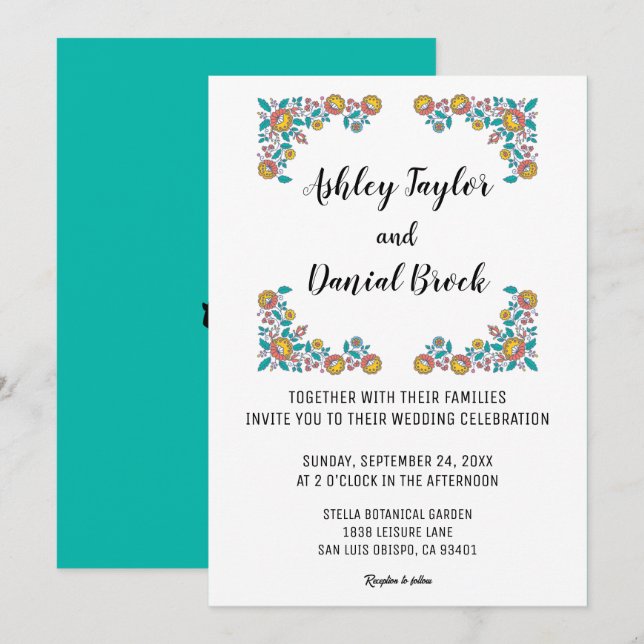 Elegant floral wreath botanical greenery Wedding Invitation (Front/Back)