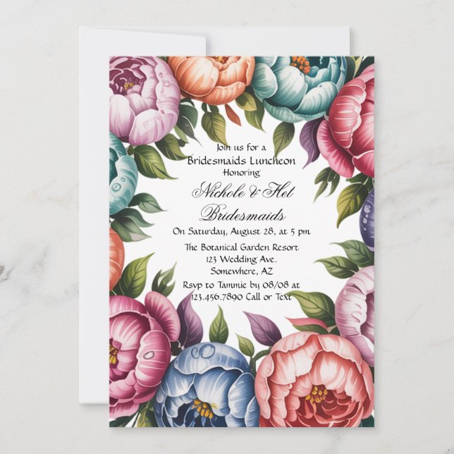 Elegant Floral Wreath Bridesmaids Luncheon Invitation (Front)