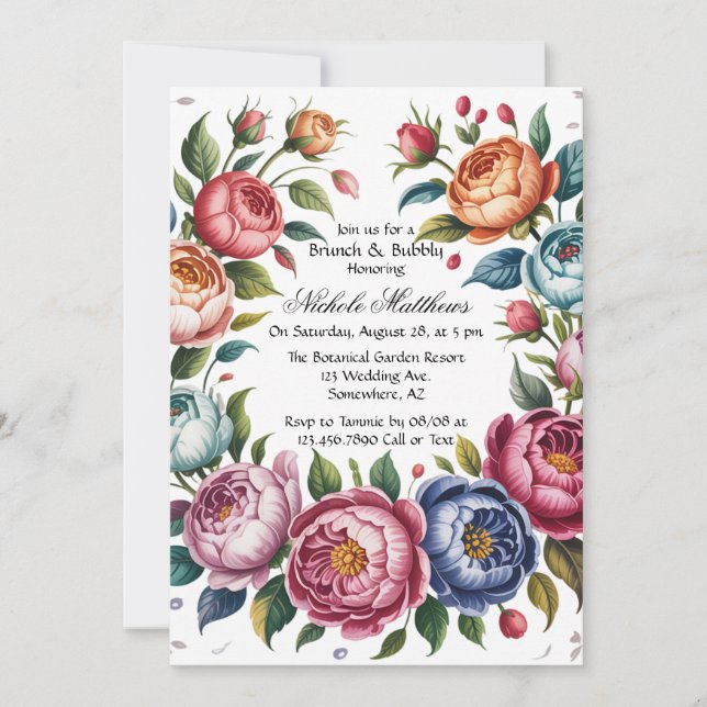 Elegant Floral Wreath Brunch & Bubbly Invitation (Front)
