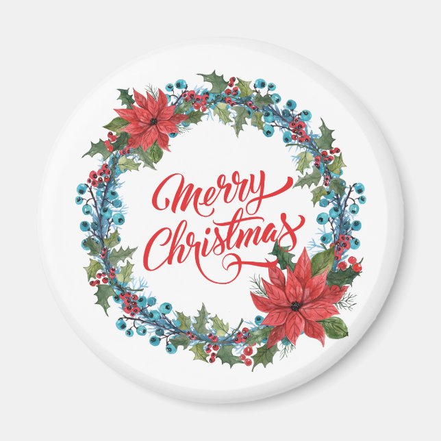 Elegant Floral Wreath Christmas | Magnet (Front)