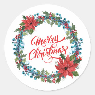 Elegant Floral Wreath Christmas Sticker Seal