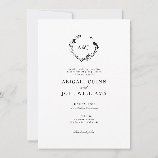Elegant Floral Wreath Classic Wedding Invitation (Front)