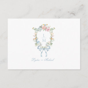 Elegant Floral Wreath Crest Monogram Wedding Enclosure Card