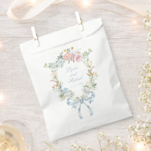 Elegant Floral Wreath Crest Monogram Wedding Favor Bag