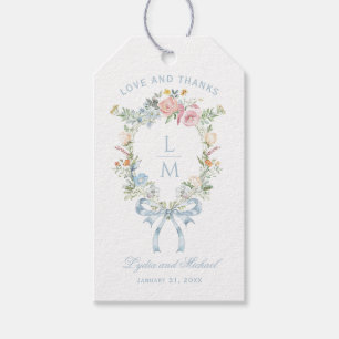 Elegant Floral Wreath Crest Monogram Wedding Gift Tags