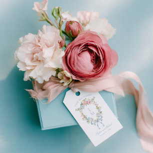 Elegant Floral Wreath Crest Monogram Wedding Gift Tags