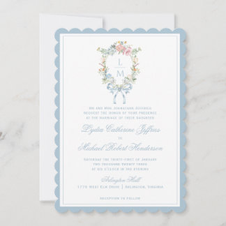 Elegant Floral Wreath Crest | Monogram Wedding Invitation